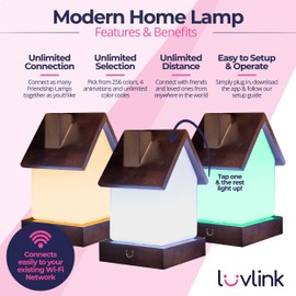 LuvLink Home Friendship Lamp v2 Extended WiFi Range - Bluetooth Setup - Wood & Glass Design (Set of Two, Walnut)
