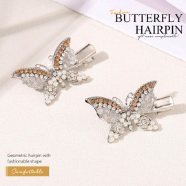 Bartosi Rhinestone Butterfly Hair Accessories Silver Crystal Decorative Alligator Hair Clips Pearl Pins (Pack of 2)