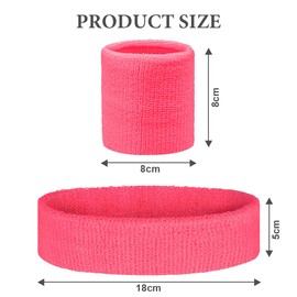 Flintronic Pack of 3 Sweatbands Wrist, Absorbent Wrist Sweatbands for Men and Women, Fitness Arm Sweatband Set with Sweatband, Headband for Handball, Football, Tennis, Rose Red