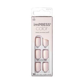 KISS imPRESS No Glue Mani 30 Pcs Press On Nails, Medium Squoval Design Nail, Solid Pure White Print, Simple Peel & Press Easy Apply, Hassel-Free Removal, Essential Tools Included