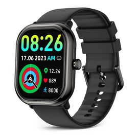 Smartwatch(Answer/Make Call), AMOLED Smart Watches for Women with 100+ Sport Modes/Blood Pressure/Heart Rate Monitor,IP68 Waterproof Fitness Tracker Compatible with iOS and Android (Black, 1.96)