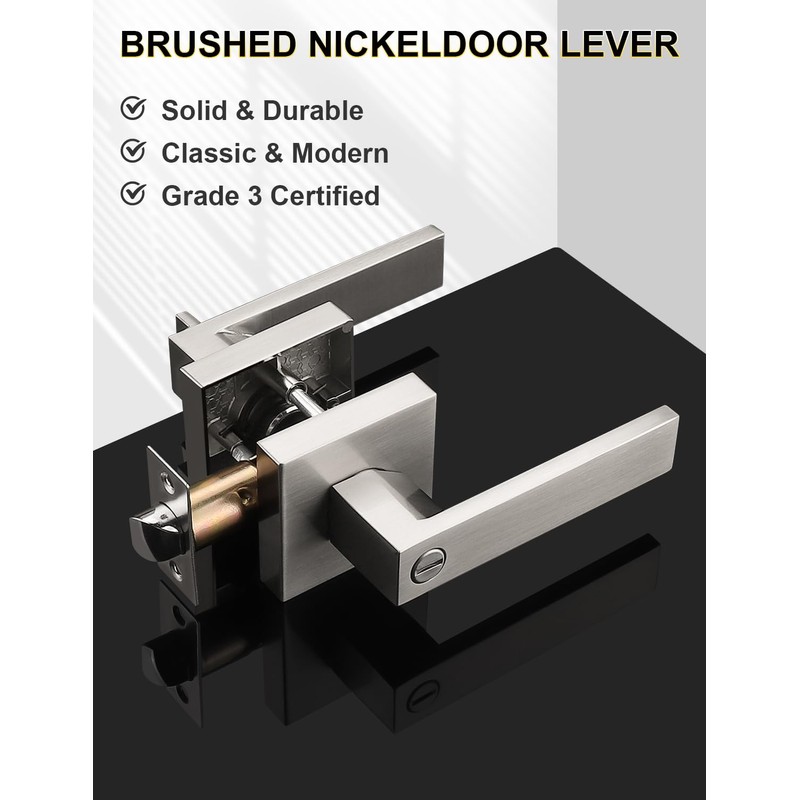 Tinewa 5 Pack Privacy Square Brushed Nickel Door Handles Interior,