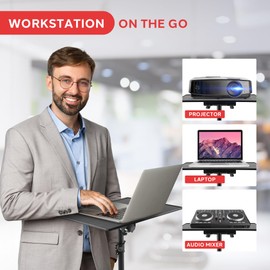 Pyle Universal Projector Stand | Height & Angle Adjustable Tripod 33" to 49" | Platform is 20" by 16" Fits Laptops, Computers, DJ Equipment & Projectors | Perfect for Stages, Studios & Offices | Black