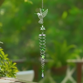 Hanging Crystal Sun Catcher, Hummingbird Spiral Crystal Decorative, Sun Catcher Wind Spinner, Hanging Crystals for Decoration, Birthday Gift (Green)