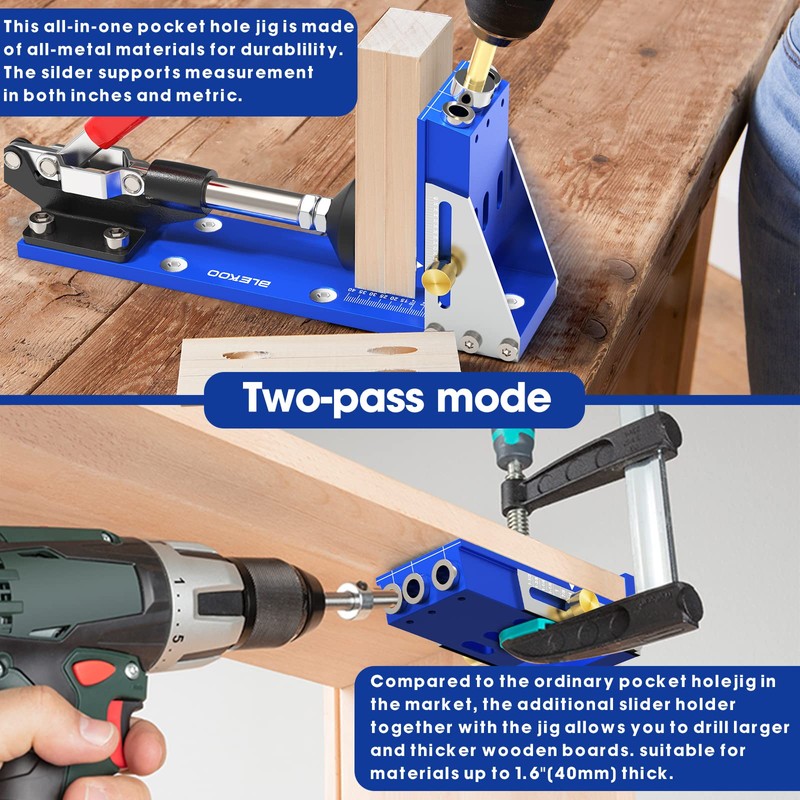 BLEKOO Upgraded Pocket Hole Jig Tool Kit, Pocket Hole Drill