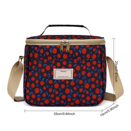 Nanxson Insulated Lunch Bag, Large Reusable Cool Bag, Waterproof Picnic Bag with Floral Pattern and Adjustable Shoulder Strap (7.5 L, B-Dark Blue Cherry)