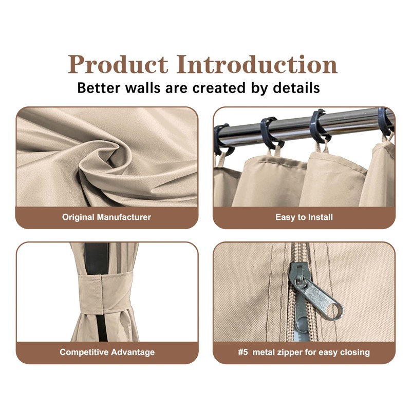 SCOCANOPY Light Beige 10' x 12' Gazebo Privacy Curtain Set