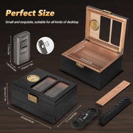 Cigar Humidor, Glass Top Cedar Wood Cedar Humidor Box, Cigar Case for 20-35 Cigars with Hygrometer, Cigar Lighter and Cigar V-Cutter, Desktop Humidor, Gift for Humidor Cigar Box for Men (Black)