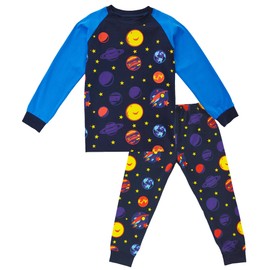 KISBINI Toddler Boy's Cotton Two-Piece Pajama Pjs Sets long sleeve sleepwear Jammies (5T, Corlorful-Planets)
