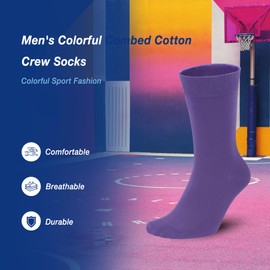 Sakusock Men's Colorful Combed Cotton Crew Socks – Dress Neon Vivid Color Crazy Fashion Socks 4-PACK (7-10, Purple)