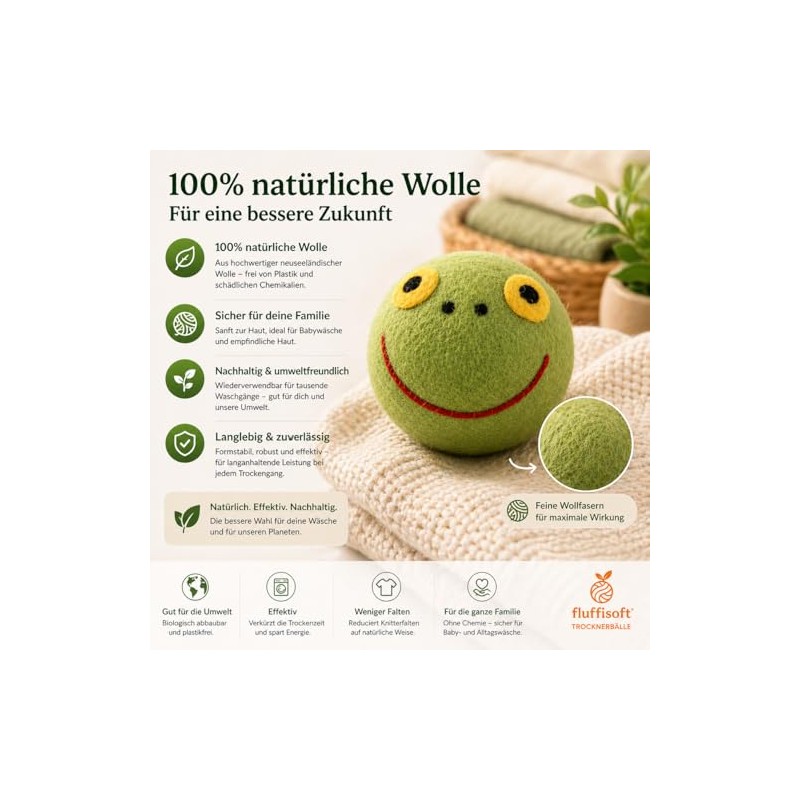 Pack of 6 Dryer Balls - 100% Sheep's Wool -
