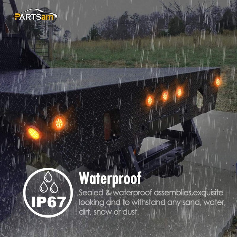 Partsam 10pcs 2.5" Round Amber Trailer 13LED Side Marker, 2.5