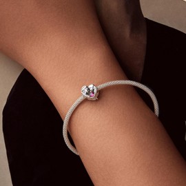 MUNDELL 925 Sterling Silver Mother Bead Charm Mom Heart Shaped Charm for Original Silver Bracelet or Bangle Jewelry Make Pendants