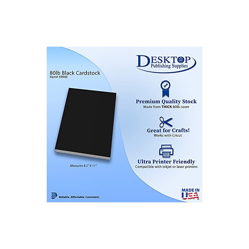 Heavyweight Solid Black Cardstock (8 1/2" x 11") - 50