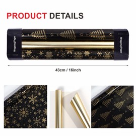 43cm×3m Christmas Wrapping Paper Rolls,3 Roll Package Christmas Wrapping Paper Gift Wrap Xmas Party with Snow Christmas Tree Black Gold Kraft Paper Roll for Christmas Party Wrap Decor