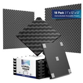 Korgl®12x12x2inch | Sound Proof Foam Panels For Walls | Egg Crate Shape with Double-Sided Adhesive Tape, Sound Absorbing Acoustic Panels, High Density Acoustic Foam Wall Panels (18 Pack / 1")
