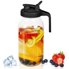 64 oz Mason Jar Pour Spout, 2 Quart Glass Water Pitcher with Lid, Airtight Seal for Great for Iced Tea,Juice,Milk,Coffee,Sun Lemonade, Set of 1(Black)