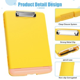 Hnogri Plastic Clipboard with Storage, High Performance Clips, Clipboard Storage Box, Light Weight, Smooth Writing for Work, Size 14 x 9.6 x 1.2 inches (Yellow)