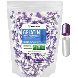 XPRS Nutra Size 00 Empty Capsules - 1000 Count Empty Gelatin Capsules - Empty Pill Capsules - DIY Capsule Filling - Fillable Pill Capsules Empty Gel Caps (Pearl Purple/White)