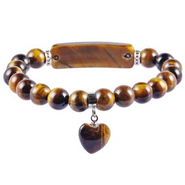 mookaitedecor 8mm Tiger's Eye Semi Precious Gemstone Stone Beads Bracelet for Chakra Reiki Energy, Natural Healing Crystal Bracelet Love Heart Charm Romantic Bracelet Men Women Jewellery Gift