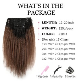 Yuniffe Clip in Hair Extensions Kinky Straight Clip ins for Black Women Ombre Hair Extensions Natural Black Fading into Chocolate Brown Double Weft Remy Human Hair 7Pcs 120g 16 Inch