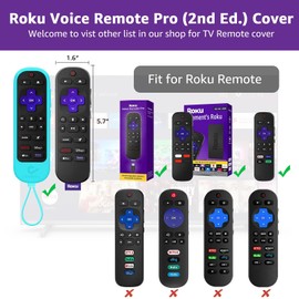[2 Pack] Roku Ultra 2024 Remote Cover - Glow-in-The-Dark Silicone Case for Voice Roku Pro & Rechargeable Roku Pro, Includes Lanyard (Blue + Green)