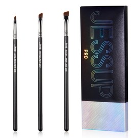 Jessup Angled Eyeliner Brush Set, 3-Piece Pro Precision Eyeliner Brush, Fine Winged Ultra Thin Oblique Gel Makeup Brush for Liquid Eyeliner, Black T345