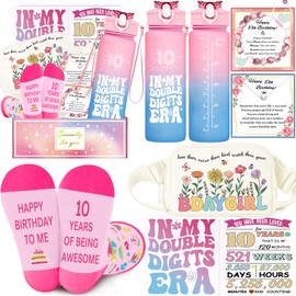 10 Year Old Girl Birthday Gifts, Gifts for 10 Year Old Girls, 6 Pieces Double Digits Birthday Girl Basket Set , Cool 10TH Birthday Decorations Gift for Daughter, Sister, Niece, Granddaughter.