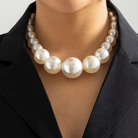Big Pearl Necklace for Women Vintage White Pearl Choker Necklaces Boho Pearl Jewelry Gifts