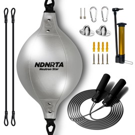 Double End Bag, (Classic Style Upgraded), Jump Ropes, Improve Reaction Speed, Aerobic exercise, Boxing Equipment, Durable, Double End Punching Bags, Home Gym, Floor to Ceiling, for Boxing (Silver Set)