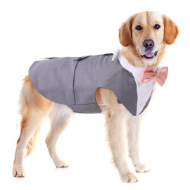 Dog Tuxedo Suit and Bandana Set,Small Medium Large Breeds Dog Wedding Attire Party,Gentle Pet Prince Costume with Detachable Bow Tie Collar,Cat Vest Shirt Dress-up Cosplay Apparel for Special Events