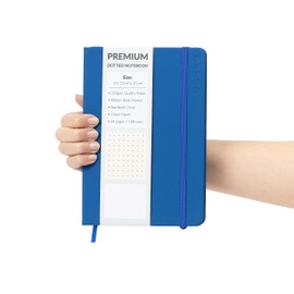 Bullet Journal A5 Dotted Notebook with Faux Leather Hardback Cover and Premium 120gsm Thick Dot Grid Paper (128 Cream Pages, Navy)