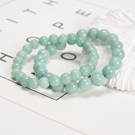 Land Long 2pcs/Set (8mm+10mm), Good Luck Bracelets for Women, Smooth Round Cloudy Emerald Green Dyed Jade Beads Stretch Bracelets with Relax Anxiety Stress
