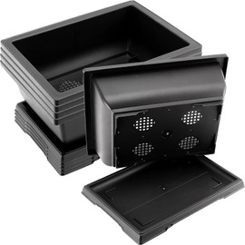 JOIKIT 10 Pack 9 Inch Plastic Bonsai Training Pots with Drainage Hole Trays Saucers, Rectangular Planter Bonsai Tree Pots, Black Plant Growing Pots for Garden, Decoration, Balcony