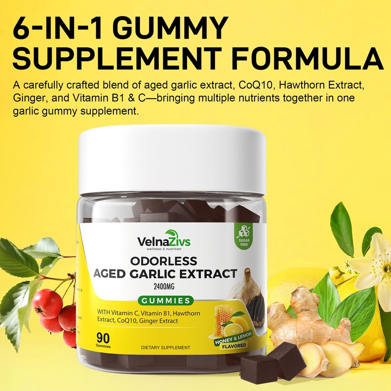 Velna zivs Aged Garlic Extract Gummies – Odorless, Soft Chew