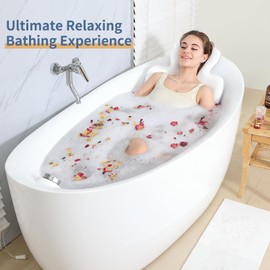 Luxury Bath Cushion, Full Body Bathtub Pillow with 160 Suction Cups, Bath Mat for Head and Neck Support, with Laundry Bag (White, 56.2" x 16.2")