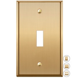 Rio Salto BRASS Metal Gold Toggle Light Switch Covers Wall Plate Single Togle Switch Wallplate Decorative Gold 1 Gang Wall Switch Plate Covers Brushed Brass 4.92" x 3.15" Toggle 1-Pack MIDSIZE