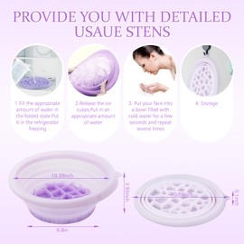 Face Bowl for Ice, Face Ice Bath Bowl, with Built-in Icetray Silicone Foldable Portable Design, with Pink Wash Strap, Skin Tightening, Vagus Nerve Stimulation and Pore Shrinking (Purple)