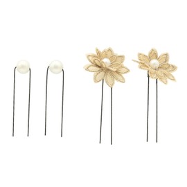 Soubien Hair Ornament, Flowers, Faux Pearl, Lace, 4-piece Set, Yukata, Long Sleeves, Coming-of-Age Ceremonies, Graduation Ceremonies, Hakama, Arrangement, C, Gold