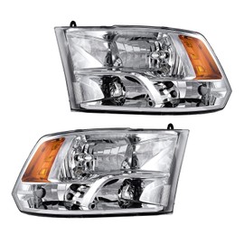 PHILTOP Headlight Assembly Chrome Housing Headlamp Replacement Compatible with 2009-2018 Ram1500,2010-2018 Ram2500,2019-2022 Ram1500 Classic,2011-2018 Ram3500,2010 Ram3500,Amber Reflector Clear Lens