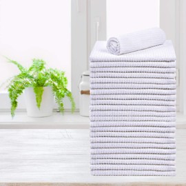 Talvania White Washcloths 24 Pack - Cotton Ribbed Wash Cloth - Super Absorbent Terry Towels - Ideal for Face Body Scrub Gym Spa Home Kitchen Cleaning Cloth - 12 X 12 Wash Cloths