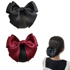 Samcos Chignon Net Bun Net Barrette with Net Set of 2, Bowknot Hair Ornament, Bun Cover, Large Hair Net, Hair Closure, School Entrance Ceremonies, Graduation Ceremonies, Coming-of-age Ceremonies