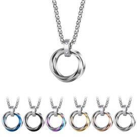 LinnWell Triple Ring Necklace Titanium Steel Necklace Three Interlocking Braided Circles Pendant Trendy and Popular Accessories Gifts for Women Men (Silver)