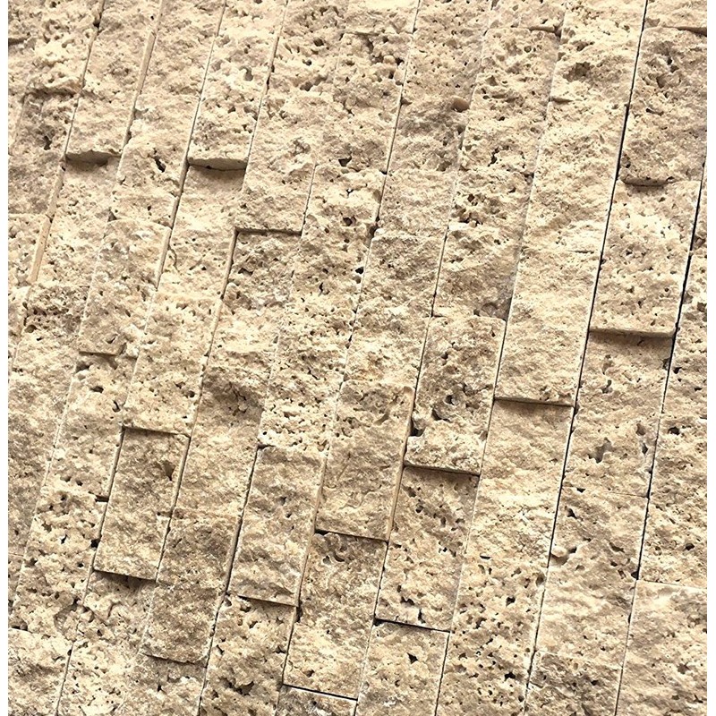 SquarefeetDepot 1x2 Walnut Travertine Splitface Finish Mosaic Backsplash Wall Tile