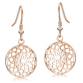 Materia Women's Earrings Flower Hanging Round 925 Silver Earrings Mandala Rhodium-Plated Rose Gold or Gold Plated, Metal