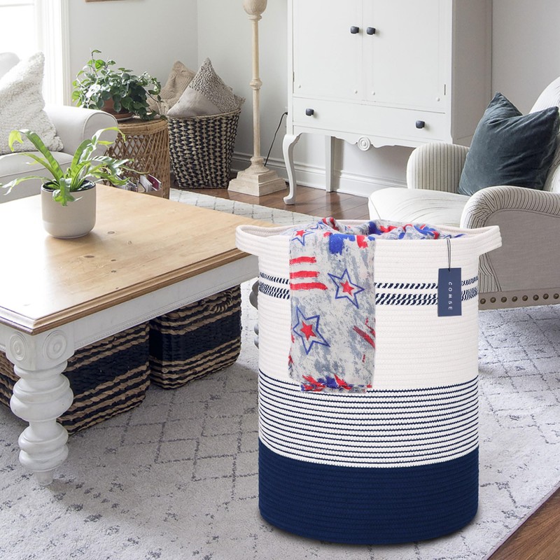 COMSE Extra Large Blanket Basket, Tall Laundry Basket, Nursery Hamper,