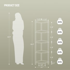 Hzuaneri Corner Shelf Stand, Corner Bookshelf, Storage Standing Shelf Unit with Metal Frame, Plant Stand, Bookcase for Living Room, Home Office, Bedroom, 5-Tier White CS05913W