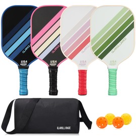 GLAROLLIRACE Pickleball Paddle Set of 4 Pickle Ball Rackets,USAPA Approved | Fiberglass Surface | 13MM Honeycomb Core,Breathable Handle,4 Indoor & Outdoor Balls,1 Pickleball Bag for Beginners