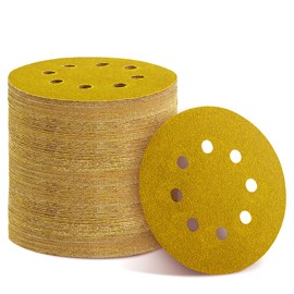 YEHBS 75PCS Gold Sanding Discs Set, 5-Inch 8-Hole Sandpaper for Random Orbital Sander, Including 60,80,120,150,240,320,400 Grit, for Automotive or Woodworking