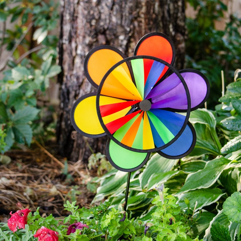 In the Breeze Rainbow Double Flower/Wheel Combo Spinner, 12"